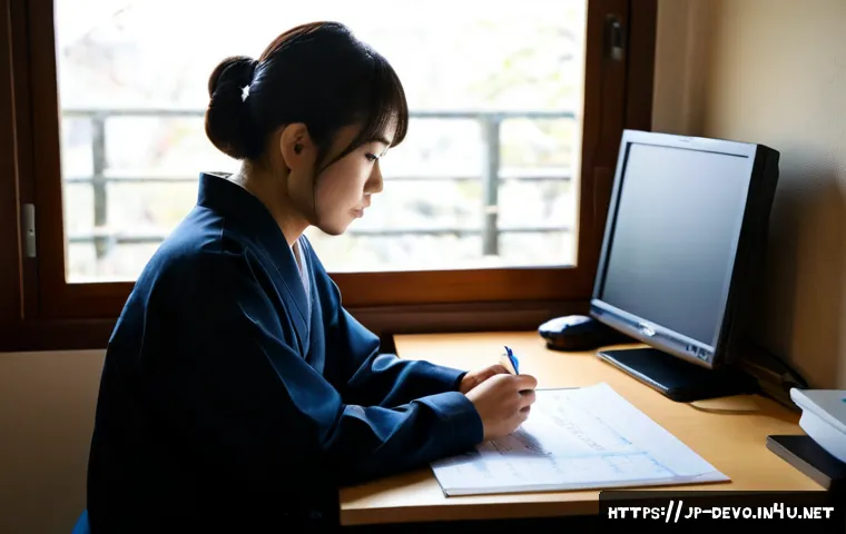 정보기기운용 필기와 실기 학습의 효과적인 연결법 - Photorealistic Japanese adult learner at a clean home study desk, comparing handwritten technical di...